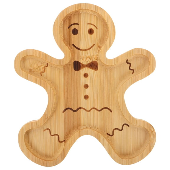 Christmas Bamboo Serving Platter Reusable Bamboo Plates Wooden Charcuterie Tray Funny Charcuterie Board Tree Serving Dish for Fruit Bread Cheese Xmas Gifts (Gingerbread Man)