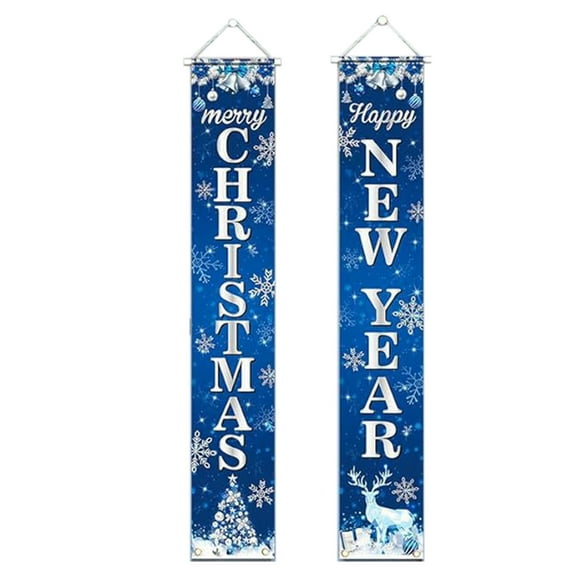 Christmas Banner Blue Christmas Porch Banner Merry Christmas Door Decorations for Blue Holiday Xmas Party, Christmas Decor