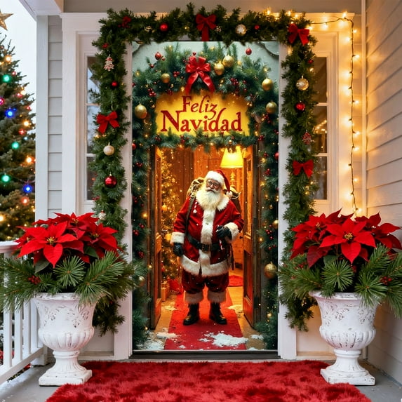 Christmas Banner Christmas Door Cover 35 X 72 Inch Festive Print For Porch And Wall Christmas Door Decor Christmas Home Decor