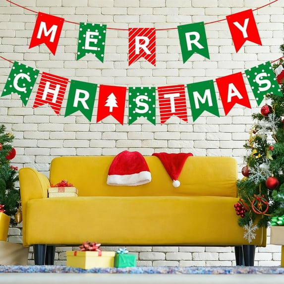 Christmas Banner, Colorful Paper Garland Hanging Decor with Merry Christmas Letters, Party Decoration for Wall Tree Fireplace(A)