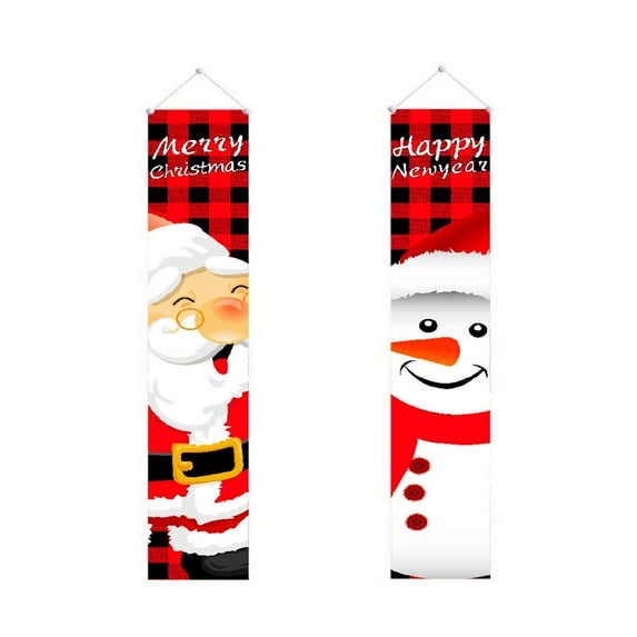 Christmas Banner Decorations, Red Welcome Merry Christmas Porch Sign Merry and Bright Santa Claus Snowman Door Banner Hanging Decor for Winter Christmas Holiday Theme Party Supplies