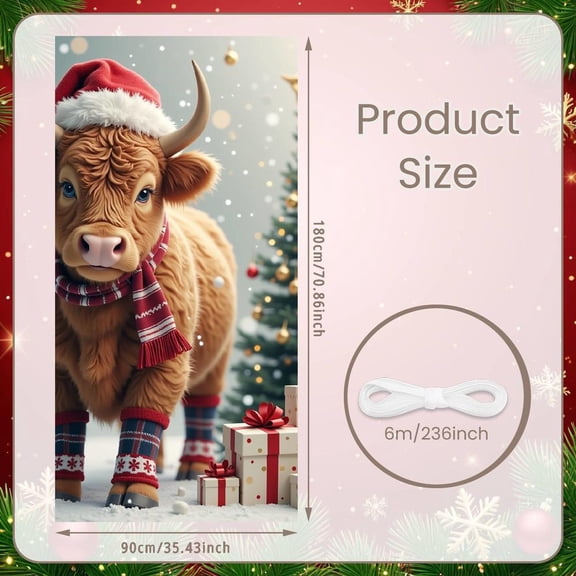 Christmas Banner Highland Cow Theme Xmas Backdrop Banner Holiday Party Decoration Banner Sign Photo Booth Prop for Holiday Indoor Outdoor Party Supplies