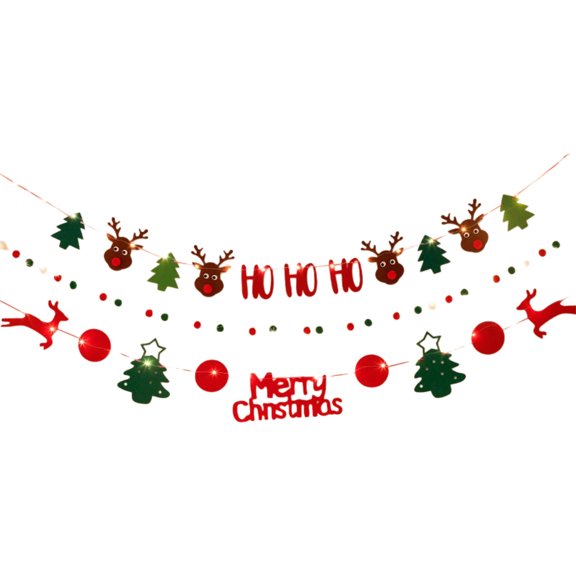 Christmas Banner with Lights and Pull Flags, Festive Hanging Garland with Tree Ornaments, Multi- Decor for Holiday Atmosphere and Seasonal Celebration