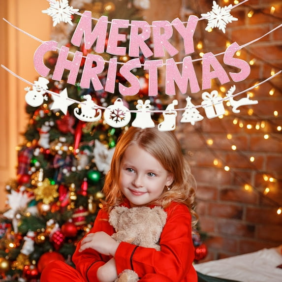 Christmas Banner Set Pre-Strung Merry Christmas Banner Merry Christmas Garland Glitter Xmas Sign Inside Hanging Decor Outdoor Indoor Decoration for Holiday Party Supplies Home Porch