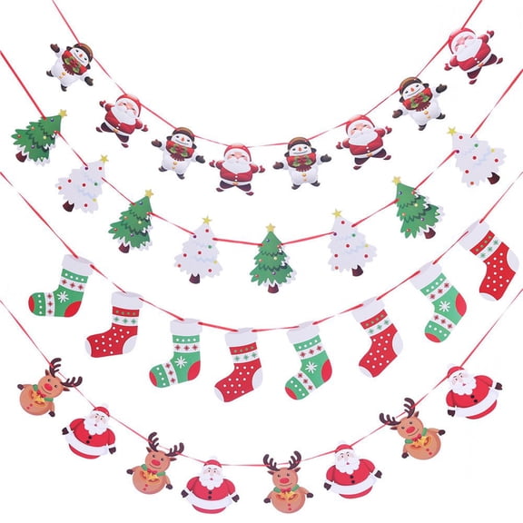 Christmas Banners Flags Hanging Bunting Garland 4 Pcs Paper Decor Home Party Wall Window Decoration