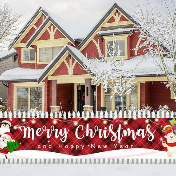Christmas Banners, Outdoor Christmas Decorations, Large Festive Yard Flags for Parties and Home Atmospheres, Red Polyester Holiday Banner with Metal Rings for Easy Hanging Indoors and Outdoors