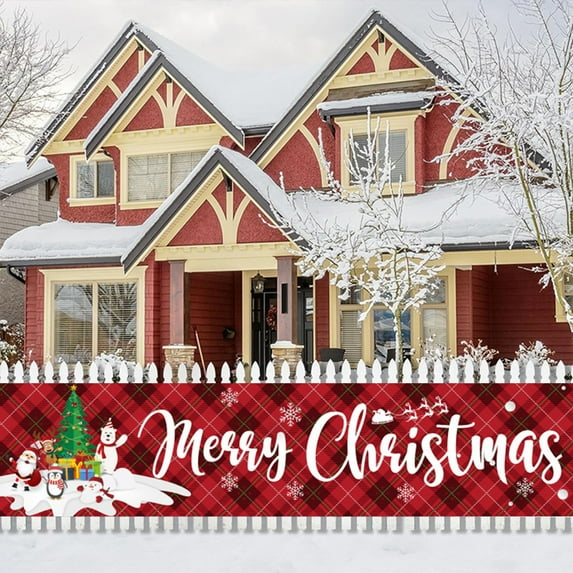 Christmas Banners, Outdoor Christmas Decorations, Large Festive Yard Flags for Parties and Home Atmospheres, Red Polyester Holiday Banner with Metal Rings for Easy Hanging Indoors and Outdoors
