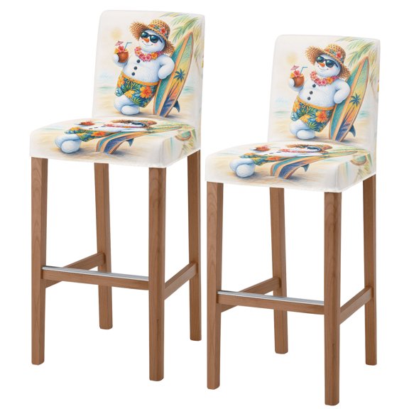 Christmas Bar Stool Covers - Stretch Dining Chair Covers Set of 2, Funny Snowman Beach Surfboard Palm Tree Seaside Bar Chair Cover Removable Counter Stool Pub Chairs Slipcovers Protectors for Cafe