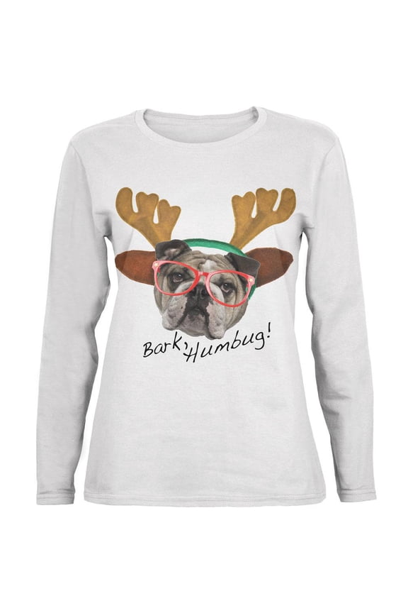 Christmas Bark Humbug White Womens Long Sleeve T-Shirt - Small