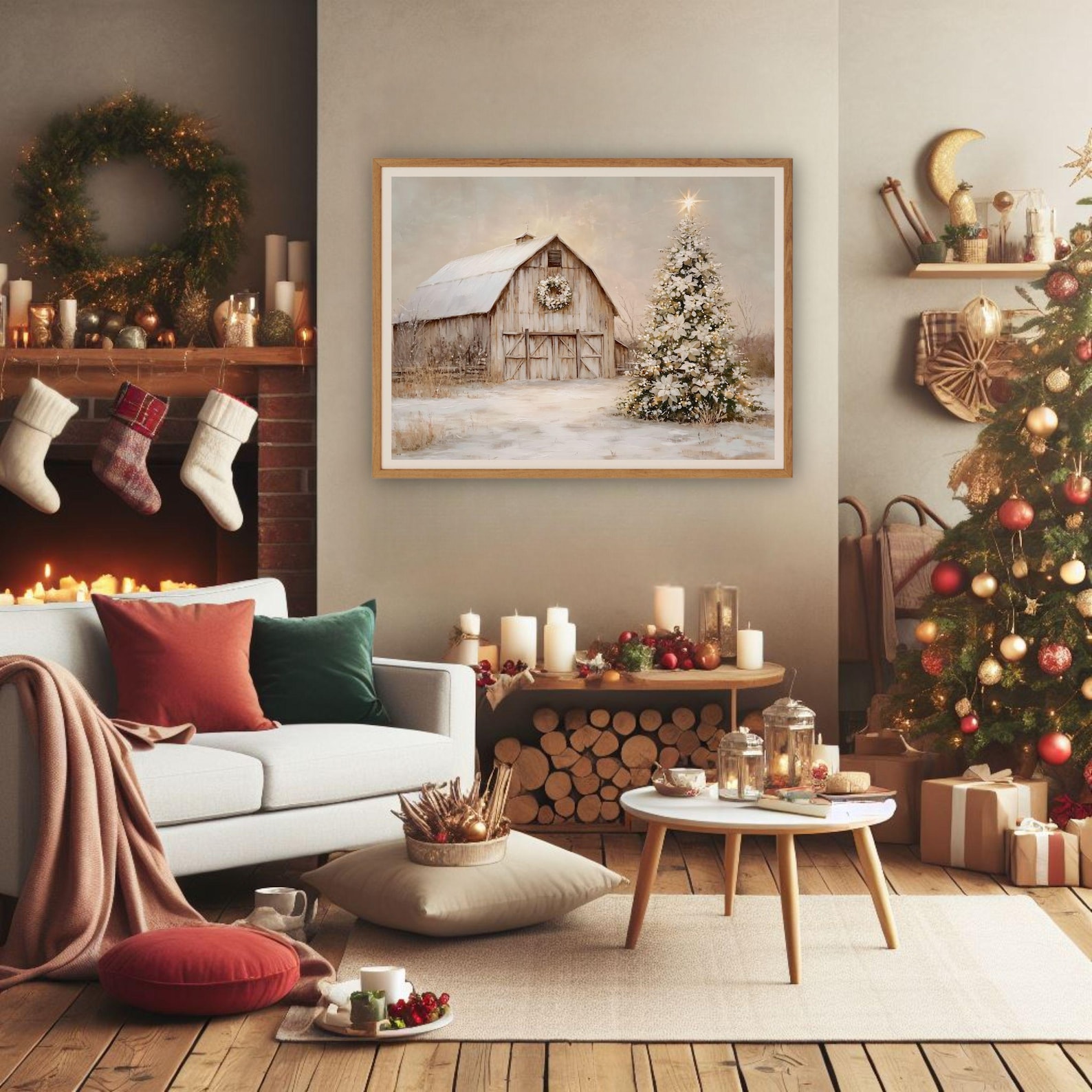 Christmas Barn Print Winter Season Wall Decor, Rustic Christmas ...