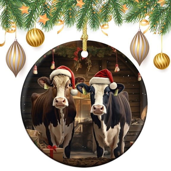 Christmas In The Barn Rustic Cows In Santa Hats Ceramics Ornaments Farmhouse Countryside Christmas Decoration Keepsake Ornament Personalized Christmas Ornaments Gifts Keepsake for Family