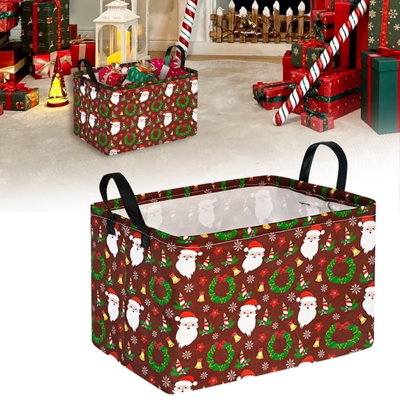 Christmas Basket, Large Foldable Christmas Storage Basket with Handles Christmas Gnomes Seamless Fabric Collapsible Storage Bins Organizer Bag for Storage