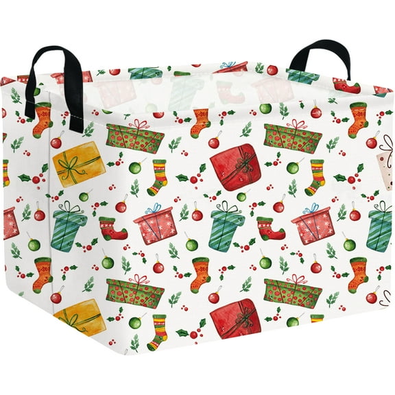 Christmas Basket,Nursery Hamper,Foldable waterproof canvas laundry basket,Toy Organizer,Christmas decor,Christmas gift basket,Book basket(Christmas present)