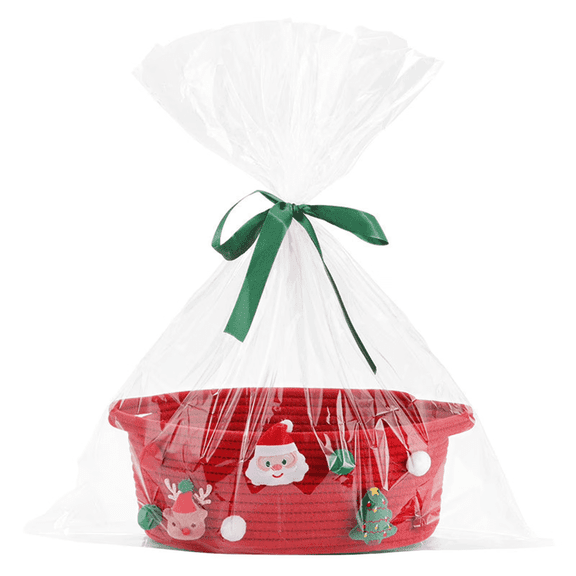Christmas Baskets for Gifts Empty 12x 8x 4.7 Inch, Red Christmas Decorative Baskets with Gift Bags and Ribbons Small Cotton Rope Storage Basket