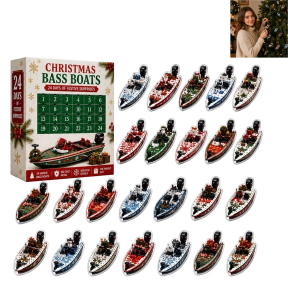 Christmas Bass Boats Advent Calendar 2D Acrylic Ornaments Blind Box 24Pcs Fishing Vessel Themed Holiday Countdown Tree Decor Gift