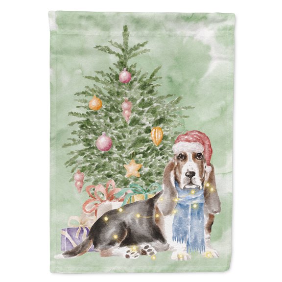 Christmas Basset Hound Flag Canvas House Size 28 in x 40 in
