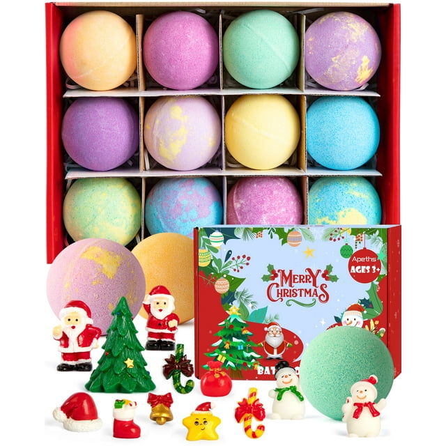 Christmas Bath Bombs for Kids with Surprise Toys Inside, Set of 12 Bath