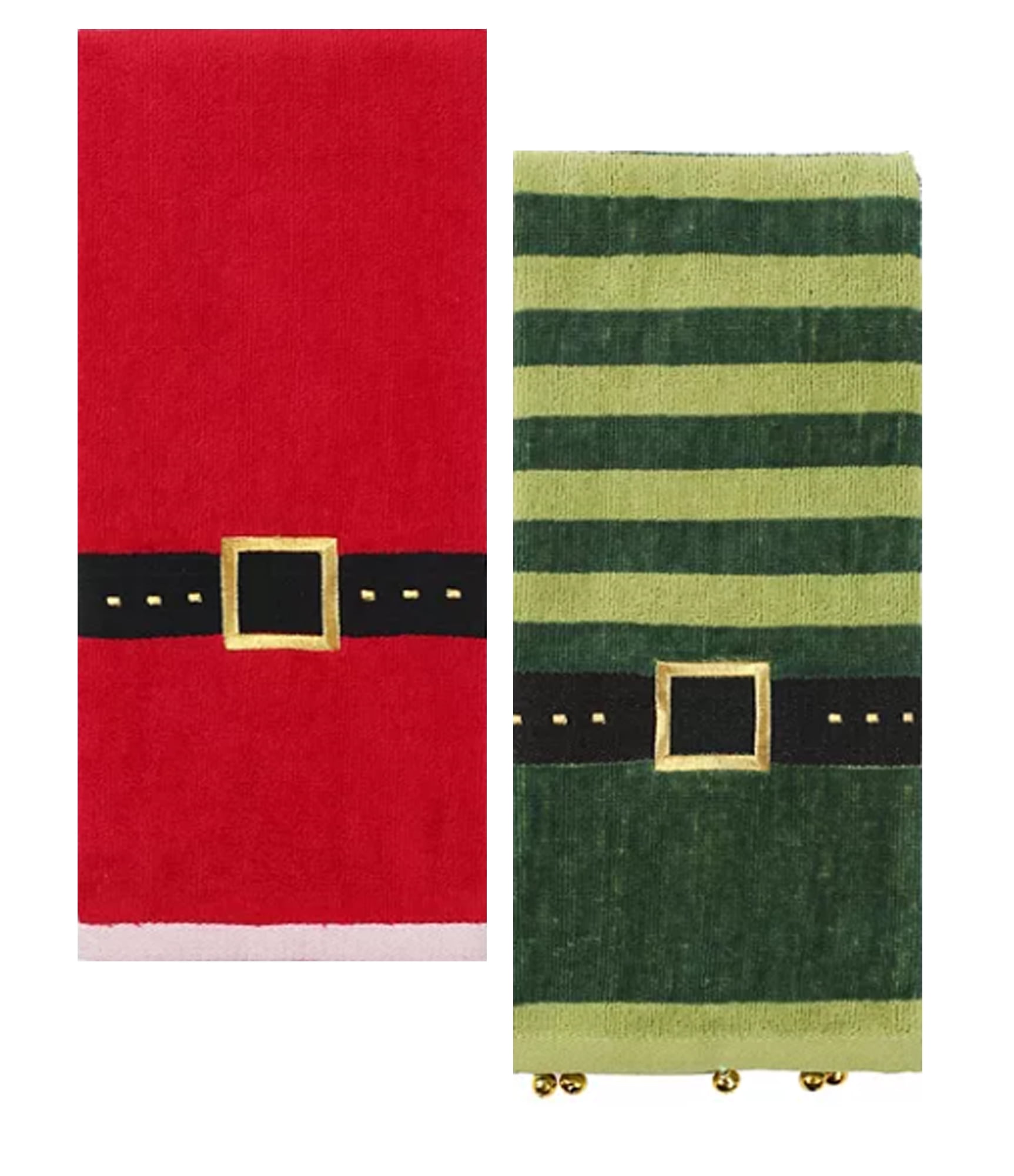 St. Nicholas Square Christmas Bath Hand Towels, Santa Elf Belt Buckle, 2 Piece