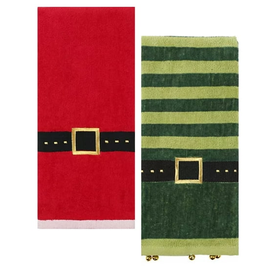 St. Nicholas Square Christmas Bath Hand Towels, Santa Elf Belt Buckle, 2 Piece