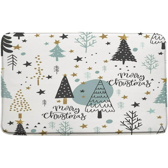 Christmas Bath Mat Blue Black Xmas Tree Snowflake Winter Cute Bathroom Kitchen Memory Foam Rug,18x30 Inch
