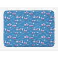 thumbnail image 1 of Christmas Bath Mat, Cartoonish Noel Scenery with Trees Santa Deer Buildings and Snowflakes, Plush Bathroom Decor Mat with Non Slip Backing, 29.5" X 17.5", Sea Blue Multicolor, by Ambesonne, 1 of 2
