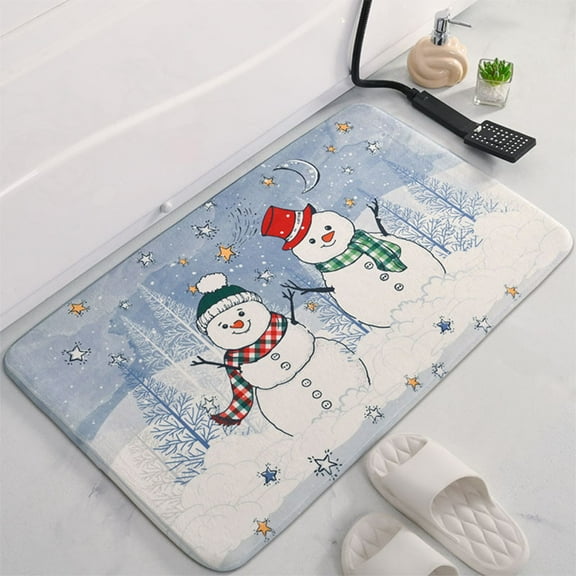 Christmas Bath Mat, Non Slip Bathroom Rug, Washable Christmas Bathtub Shower Blanket, Multicolor Polyester Holiday Bathroom Floor Mat for Tub toilet Kitchen Decor