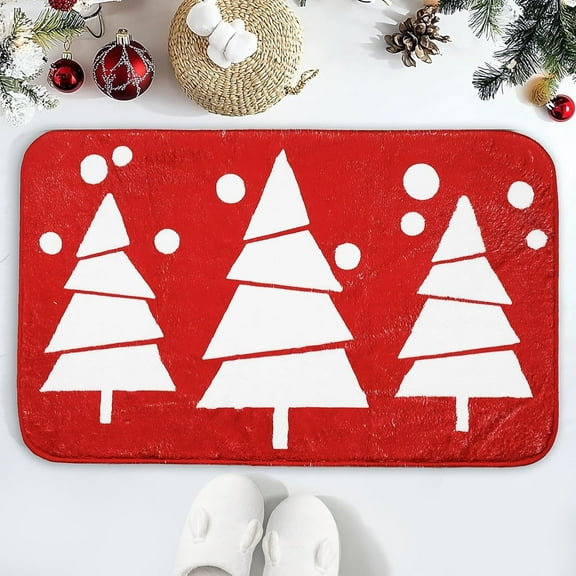 Christmas Bath Mat Red Christmas Trees Bath Rugs Christmas Bathroom Decor Xmas Bath Rug Winter Holidays Indoor Home Decor Absorbent Non-Slip Mats 20”x32”