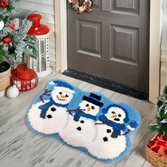 Christmas Bath Mat Snowman Christmas Tree Santa Bathroom Rug Tufted Rug Winter Non- Floor Mat Plush Rug Soft Cute Absorbent Bath Tub Carpet Doormat Holiday Kitchen Room Decor Xmas Gift