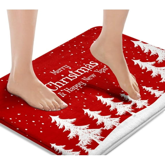 Christmas Bath Mat for Bathroom Red Forest Washable Cover Floor Rug Carpets Floor Mat Bathroom Decorations 18x30 Inches for Kitchen Bedroom Indoor