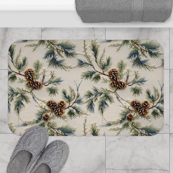 Christmas Bath Mat with Pine Cones Aesthetic Winter Decor Rug Holiday Bathroom Refresh New Home Gift