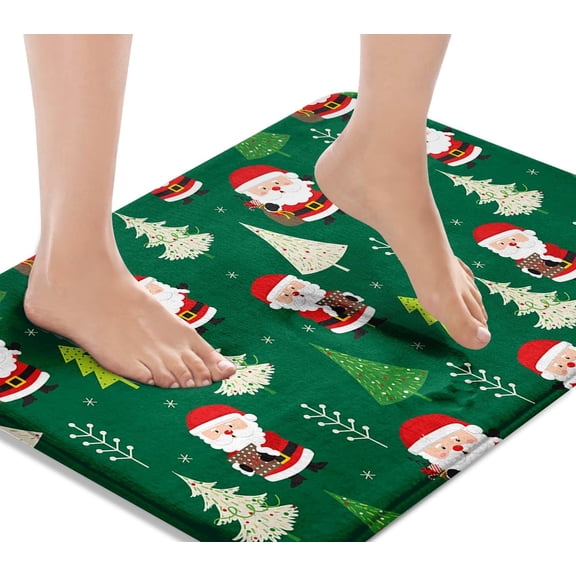 Christmas Bath Mats for Bathroom Green Santa Clause Washable Cover Floor Rug Carpets Floor Mat Bathroom Decorations 18x30 Inches for Kitchen Bedroom Indoor