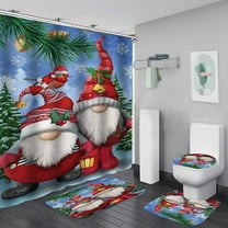 Christmas Bath Sets Shower Curtain set and 3Pcs Bathroom Rugs and Mats Sets Buffalo Plaid Christmas Tree Shower Curtain Bathroom Decor Set Farmhouse (Christmas Gnomes 02)
