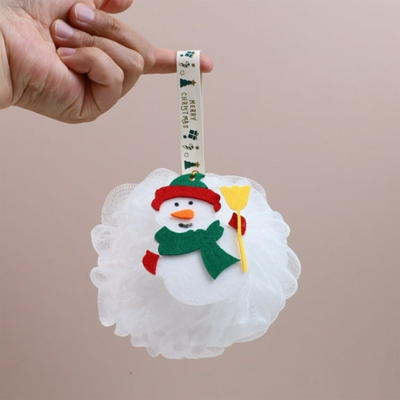 Christmas Bath Sponge Shower Loofahs - 5.51in Holiday Bath Balls with Santa/Snowman/Elk Designs,Merry Christmas Decor & Gentle Cleansing