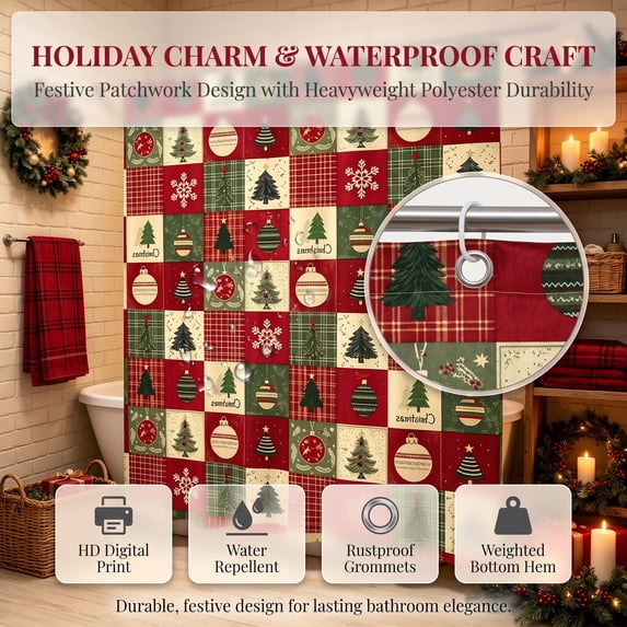 Christmas Bathroom Curtain 70.9x59.1in Waterproof Polyester, Holiday Shower Curtain with Hooks for Home Guest Bath Decor by MPOISVA