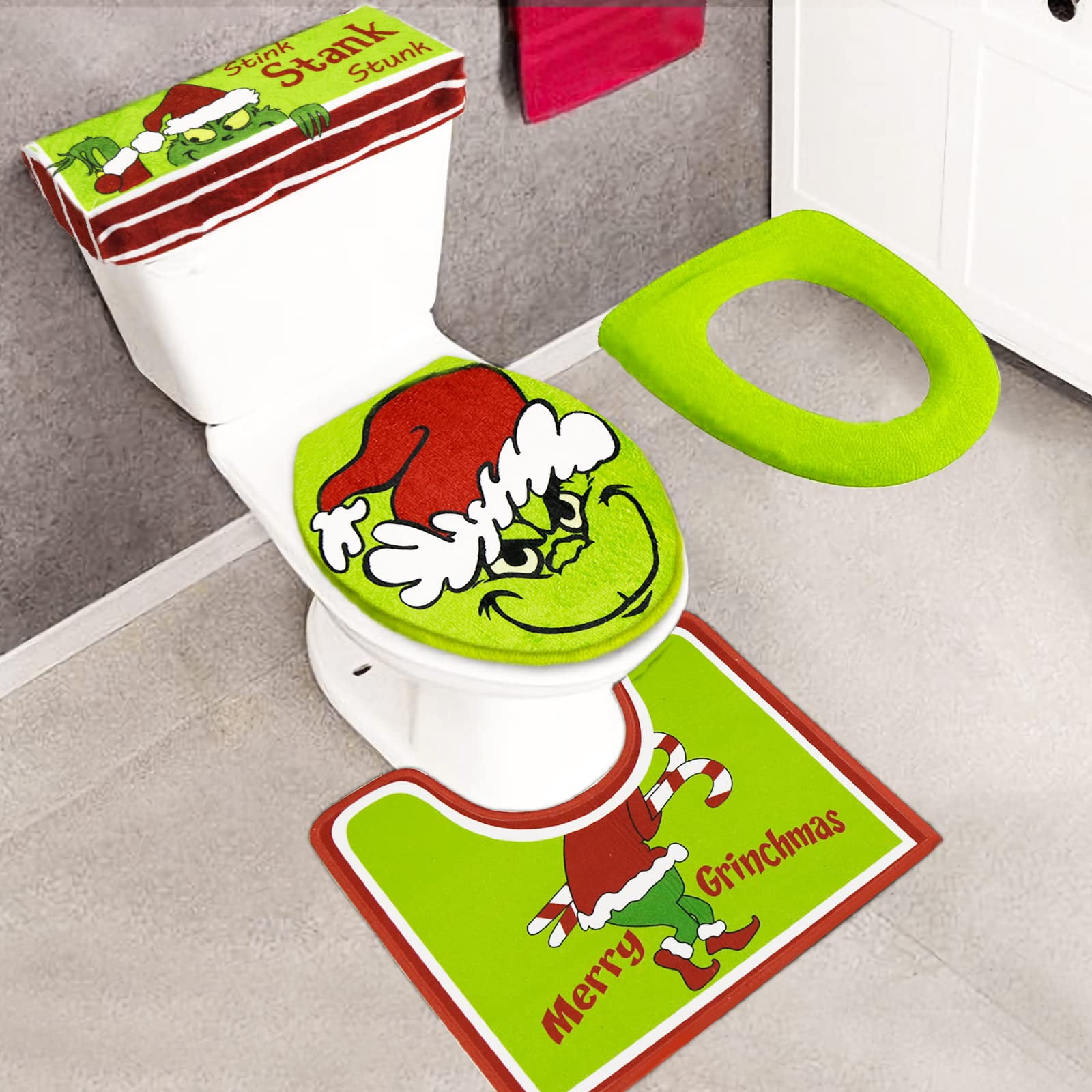 Christmas Bathroom Decor, Grinch Toilet Seat Cover Set Sets with Toilet ...