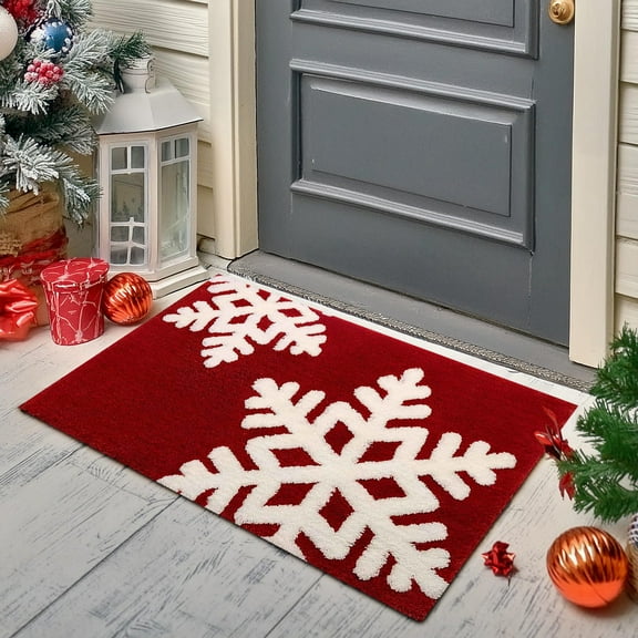 Christmas Bathroom Decor Red Bathroom Rugs Cute Bath Mat Non-Slip White Snow Christmas Home Decorations Microfiber Absorbent Shower Rug for Bathtub, 16”x24”