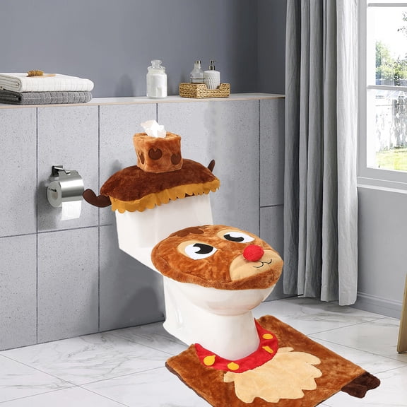 Christmas Bathroom Decor Set, Coordinated Bathroom Decorating Set, Soft Holiday Textile Room Accents, Christmas Bathroom Decor for Toilet Area and Bathroom Floor, Multicolor, 25.59 x 21.7 x 0.78 in