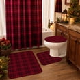 thumbnail image 1 of Christmas Bathroom Decor Set with Waterproof Polyester Shower Curtain, Bath Mat, U-Shaped Toilet Rug, and Seat Cover in Red Plaid, 1 of 8