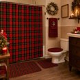 thumbnail image 1 of Christmas Bathroom Decor Set with Waterproof Polyester Shower Curtain, Bath Mat, U-Shaped Toilet Rug, and Seat Cover in Red Plaid, 1 of 8