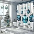 Christmas Bathroom Decor Shower Curtain Set Blue White Balls Pine Tree