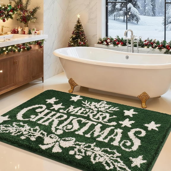 Christmas Bathroom Rug 30"x20", Extra Soft Absorbent Microfiber Thick Plush Fluffy Bathroom Rugs, Non-Slip Backing, Machine Washable Bath Rugs, Holiday Xmas Decor Indoor Bath Mats,Green