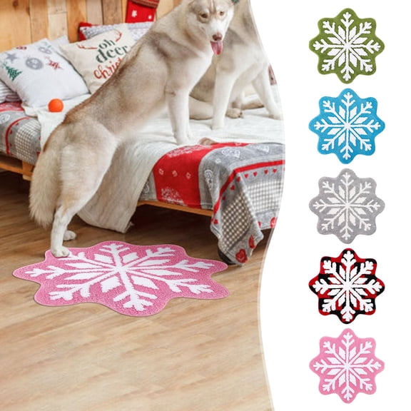 Christmas Bathroom Rug Absorbent Snowflake Bath Mat Non Slip Shower Rug Front Door Mat Carpet for Winter Xmas Home Room Entrance, 24" x 24"
