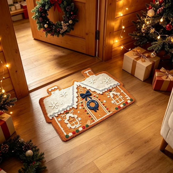 Christmas Bathroom Rug, Gingerbread House Bath Mat Absorbent Non Slip Shower Rug Front Door Mat for Winter Xmas Home Room Entrance,23.62"x15.75"(B)