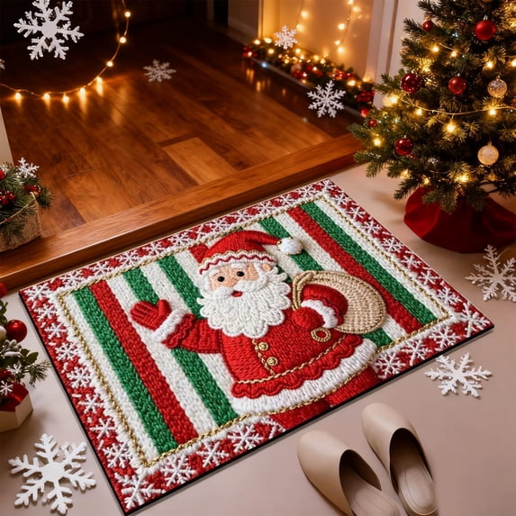 Christmas Bathroom Rug Non-Slip Absorbent Plush Crystal Velvet 23.6x15.7 Inch - No Shedding Wrinkle-Resistant Festive Holiday Bath Mat for Toilet Door Entry