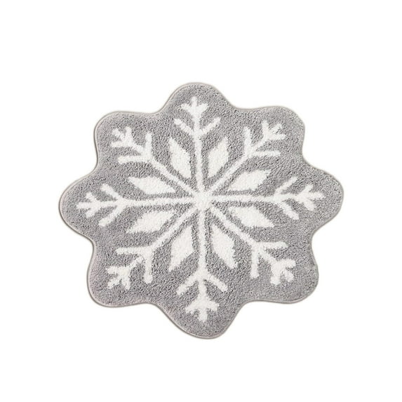 Christmas Bathroom Rug, Non Slip Bath Mat, Gray Snowflake Round Washable Tub Mat, Polyester Microfiber Soft Holiday Floor Decoration