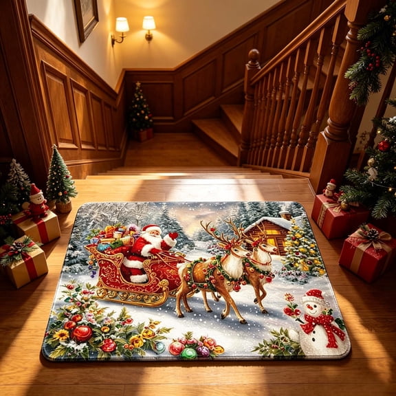 Christmas Bathroom Rug Soft Dry Bath Mat Absorbent Non- Festive Floor Mat Waterproof Washable Home Decor Carpet For Shower Room Bedroom Christmas Holiday Decor