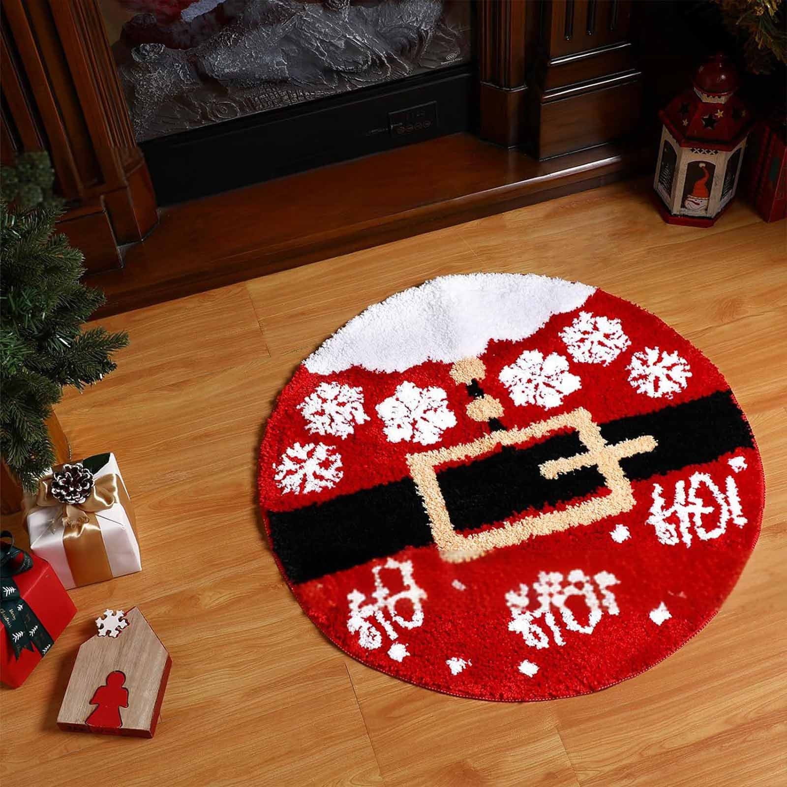 Christmas Bathroom Rug – 25 Inch Round Washable Non-Slip Mat (Red & White Candy Design)