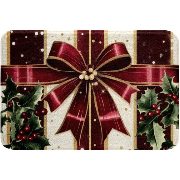 Christmas Bathroom Rugs Bohemian Rustic Xmas Bath Mat,Vintage Bow Decor Doormats for Kids and Adults Patchwork Plaid Holiday Floor Mats,16"X 24"