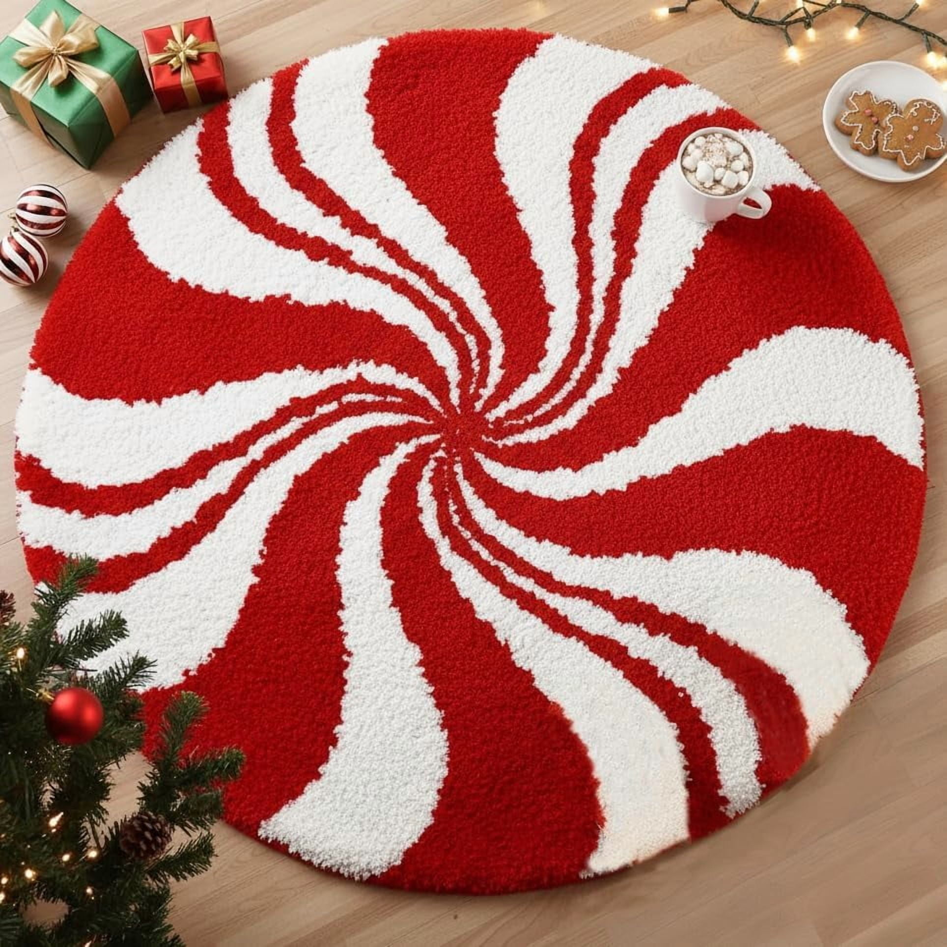 Christmas Bathroom Rugs, Candy Cane Bath Mat for Peppermint Christmas ...