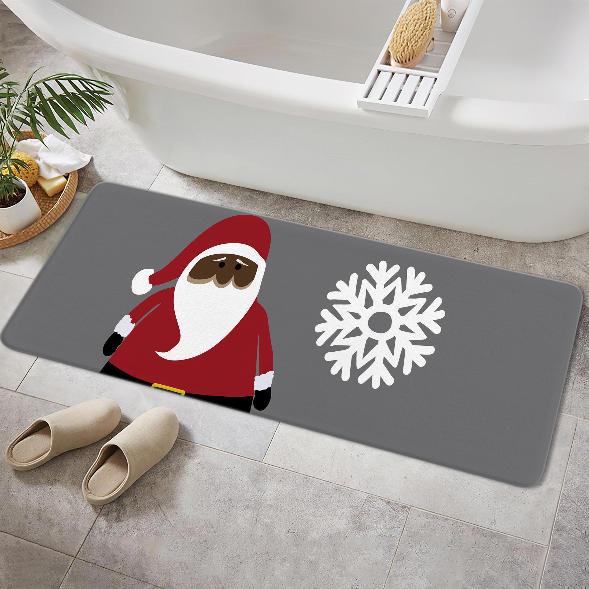 Christmas Bathroom Rugs Mat, Xmas Santa Claus Bath Mat with Non-Slip Backing, Winter New Year Holiday Floor Mat Decor for Indoor Outdoor Living Room Bathtub 17X48IN Grey